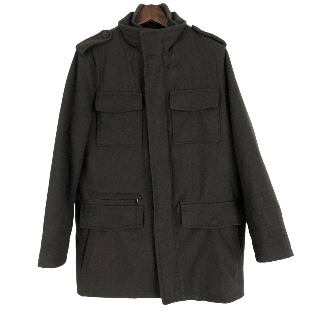 Tasso Elba Men's Size Medium Brown Wool Blend Long Sleeve Full Zip Jacket Coat